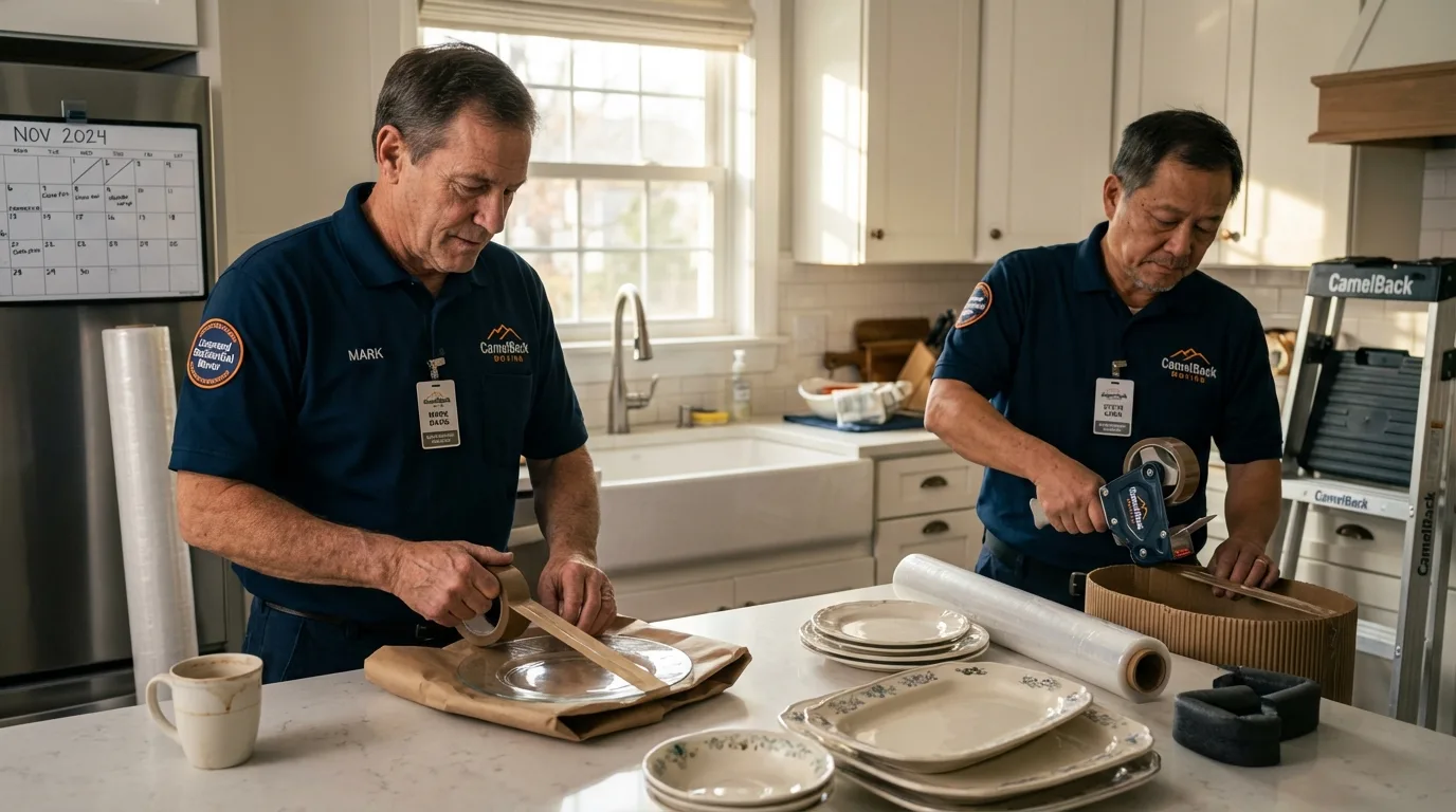 Professional crew packing kitchen dishware in Bardstown, KY
